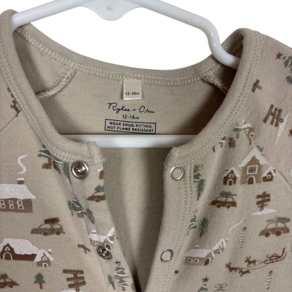 Rylee + Cru Tan Snow Holiday Sleeper Footless Long Sleeve Unisex 12-18 Months - Picture 2 of 5